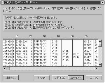 図3-2 固定長形式ファイルが所定の区切りで取り込まれる。