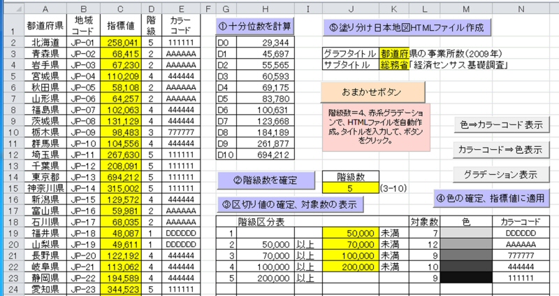 Google Map Chartを利用した都道府県別塗り分け地図作成マクロ のダウンロード Sinfonica